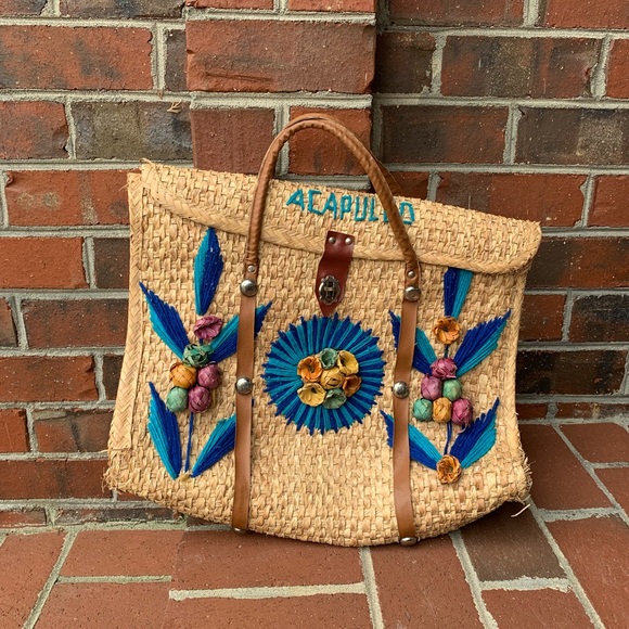 Handbags - Vintage Acapulco Straw Wicker Handmade Bag Purse
